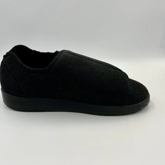 Silverts Slippers Shoes Mens 8 Womens 10 Extra Wide Easy Hook Loop SV15100 Black - Picture 12 of 16